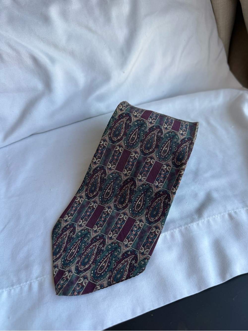 Vintage Silk Paisley Tie in Burgundy and Green Cambridge Classics